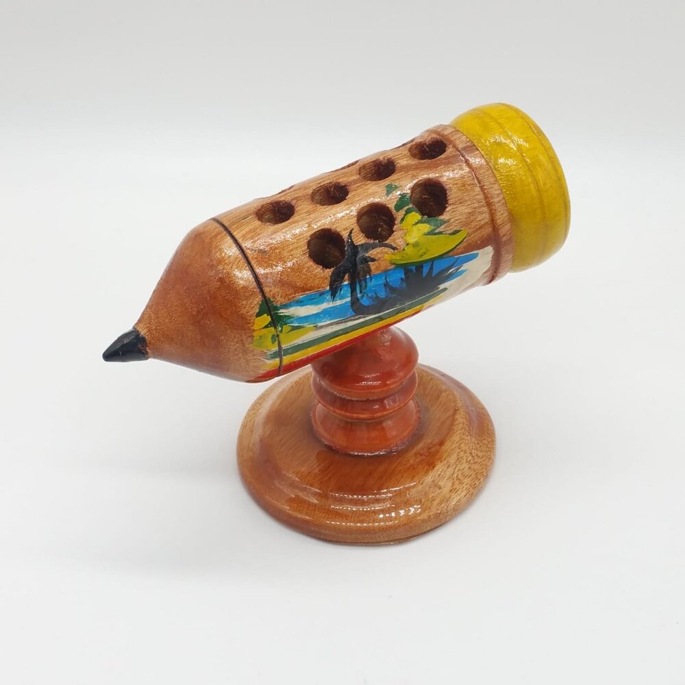 Vintage Wooden Hand Carved Pen Pencil Holder